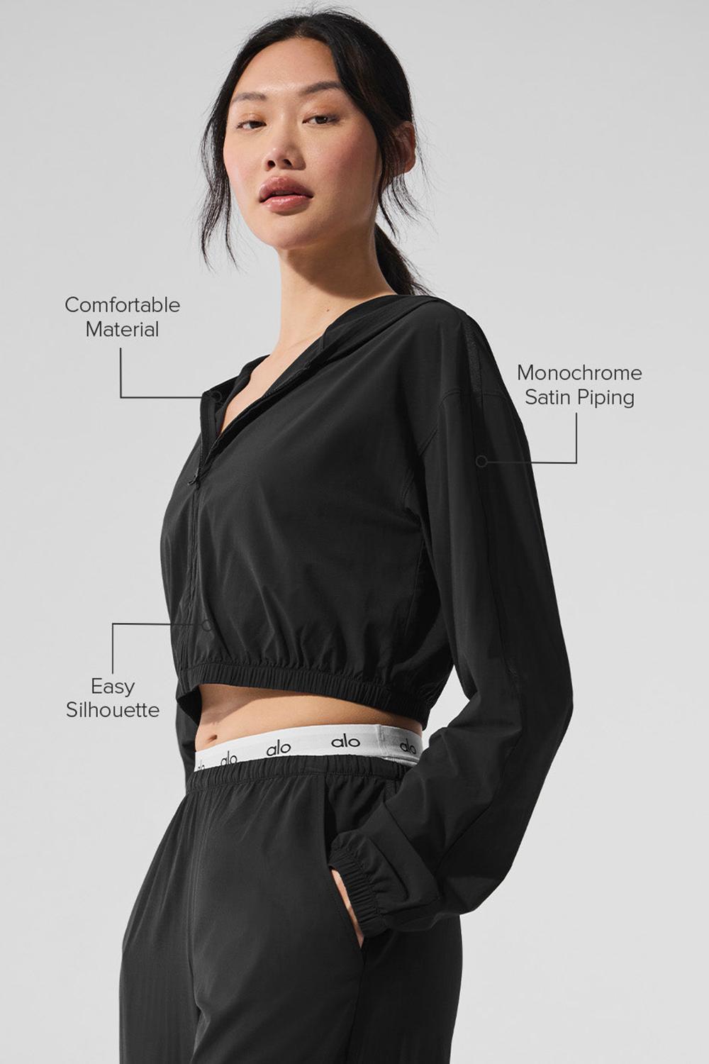 Black Women Alo Yoga Cropped Breezy Full-Zip Hoodie | Australia  45108-ZBLE