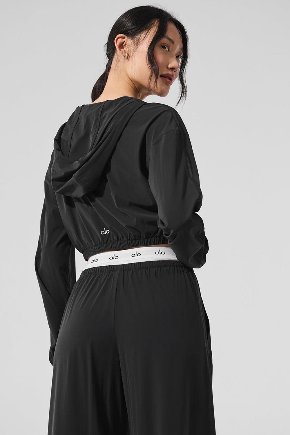 Black Women Alo Yoga Cropped Breezy Full-Zip Hoodie | Australia  45108-ZBLE