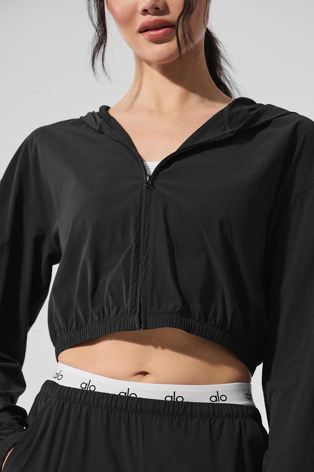 Black Women Alo Yoga Cropped Breezy Full-Zip Hoodie | Australia  45108-ZBLE