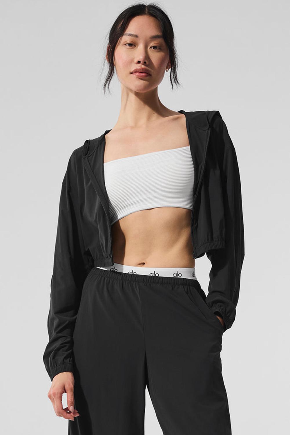 Black Women Alo Yoga Cropped Breezy Full-Zip Hoodie | Australia  45108-ZBLE