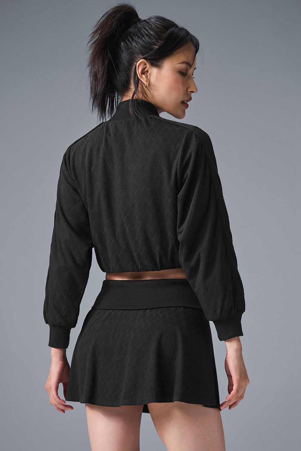 Black Women Alo Yoga Cropped Doubles Only Full Zip Jacket | Australia  75192-MOKB