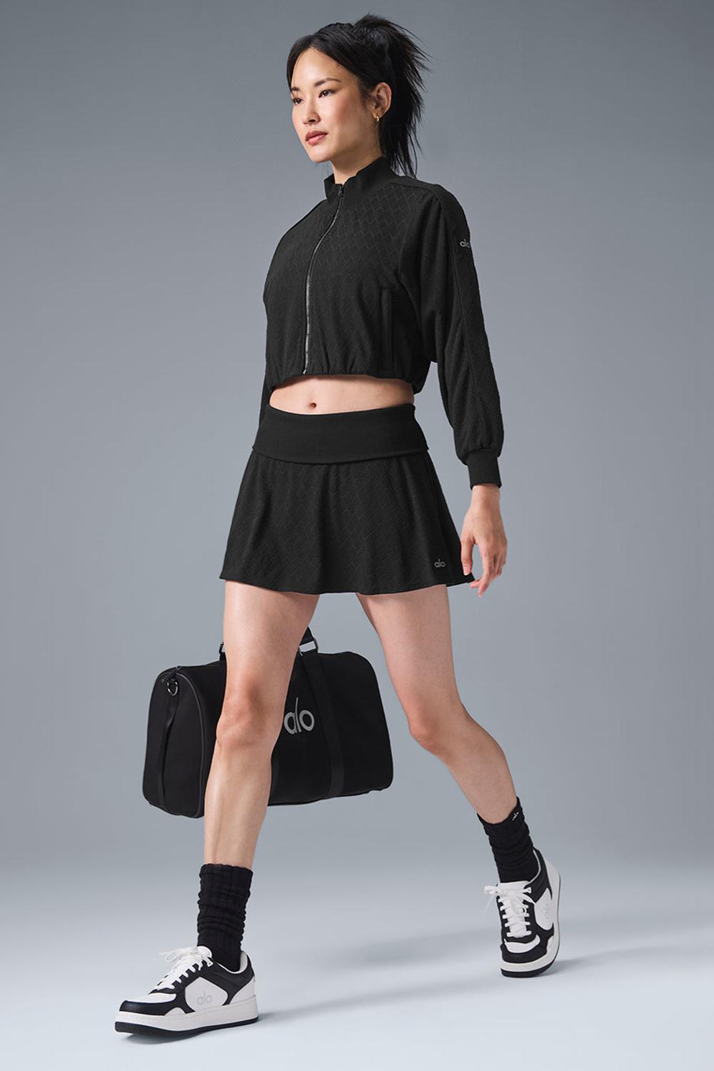 Black Women Alo Yoga Cropped Doubles Only Full Zip Jacket | Australia  75192-MOKB
