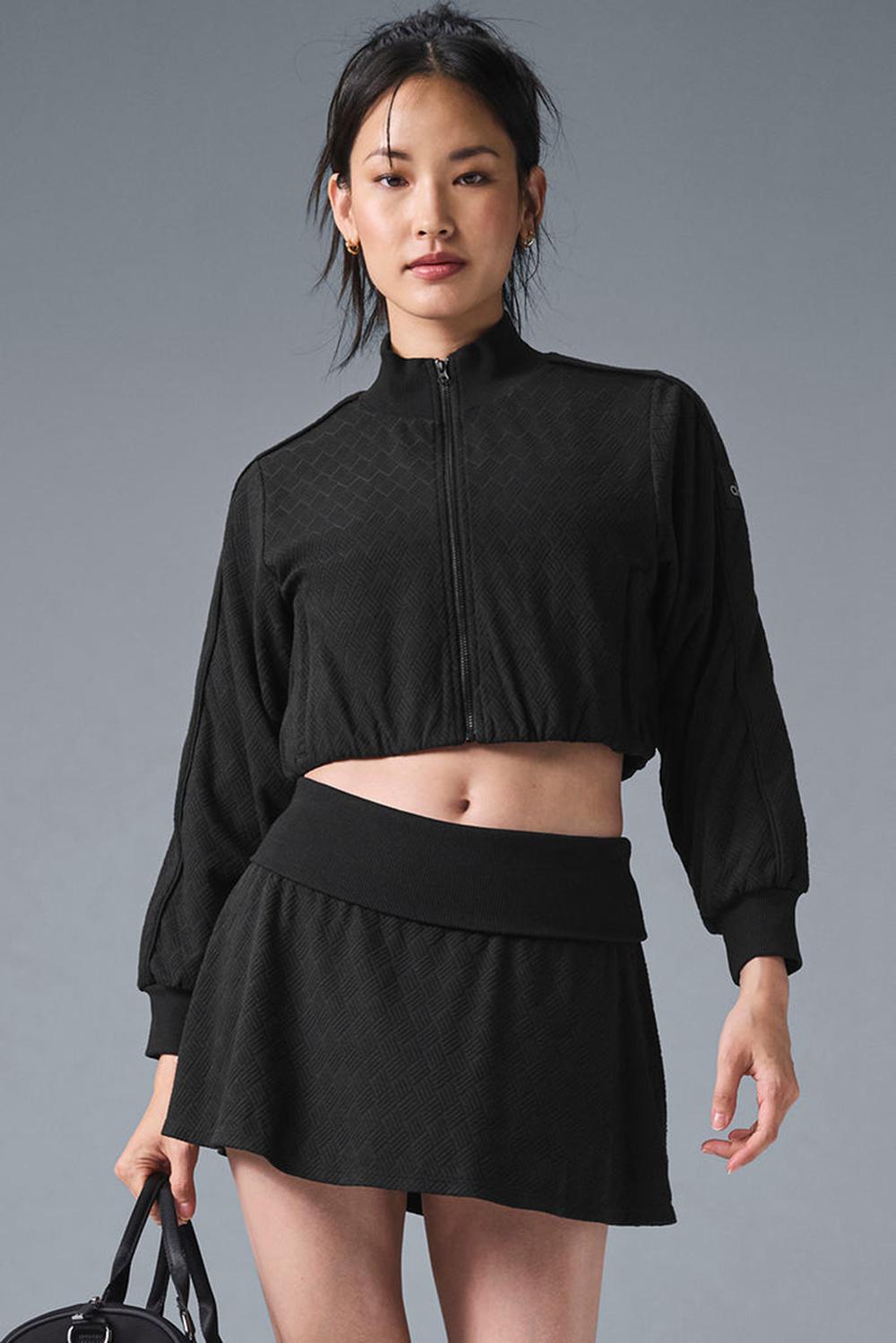 Black Women Alo Yoga Cropped Doubles Only Full Zip Jacket | Australia  75192-MOKB