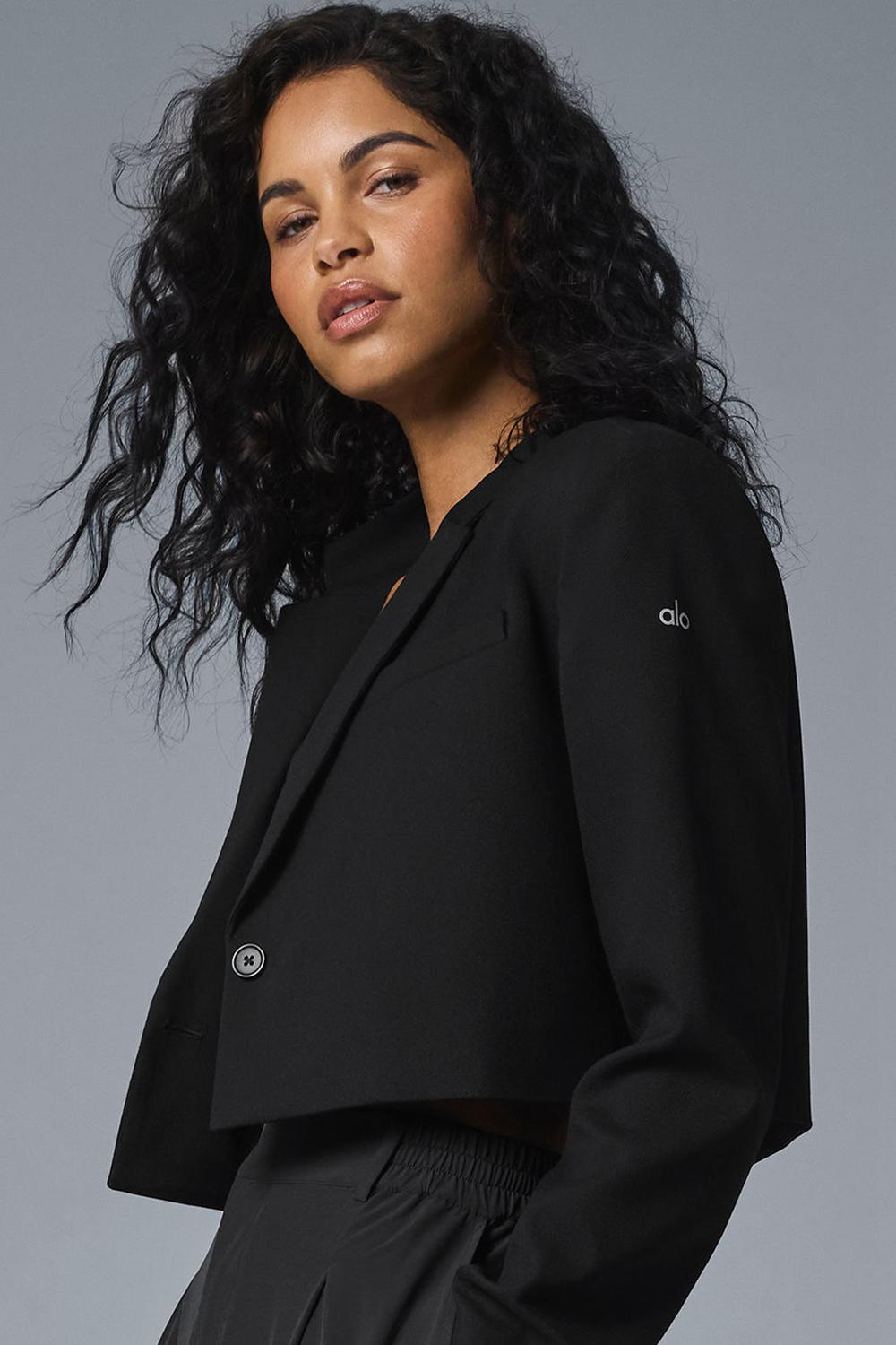 Black Women Alo Yoga Cropped First-Class Blazer | Australia  52319-DYCG