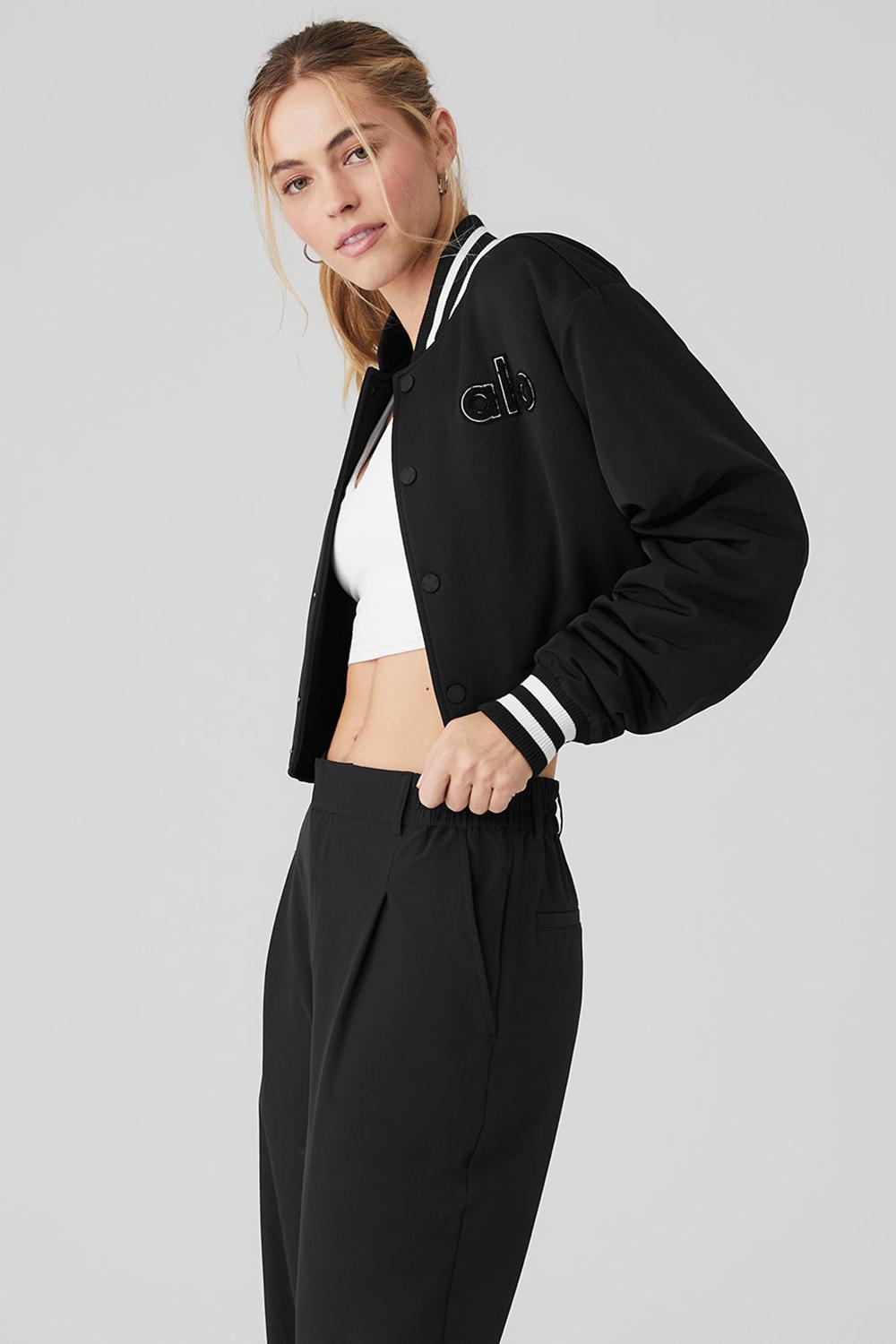 Black Women Alo Yoga Cropped G.O.A.T Jacket | Australia  57834-JKYL