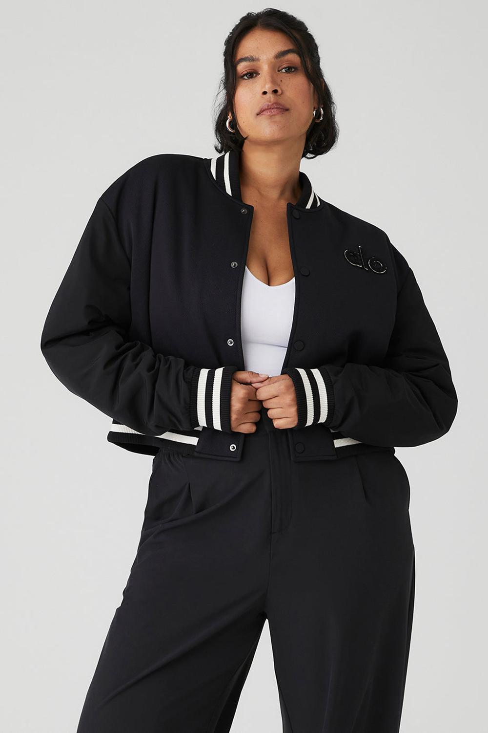 Black Women Alo Yoga Cropped G.O.A.T Jacket | Australia  57834-JKYL