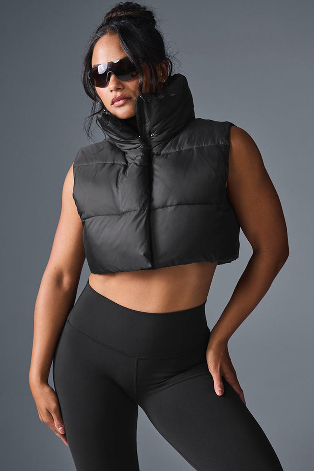 Black Women Alo Yoga Cropped Gold Rush Puffer Vest | Australia  38027-PVRX