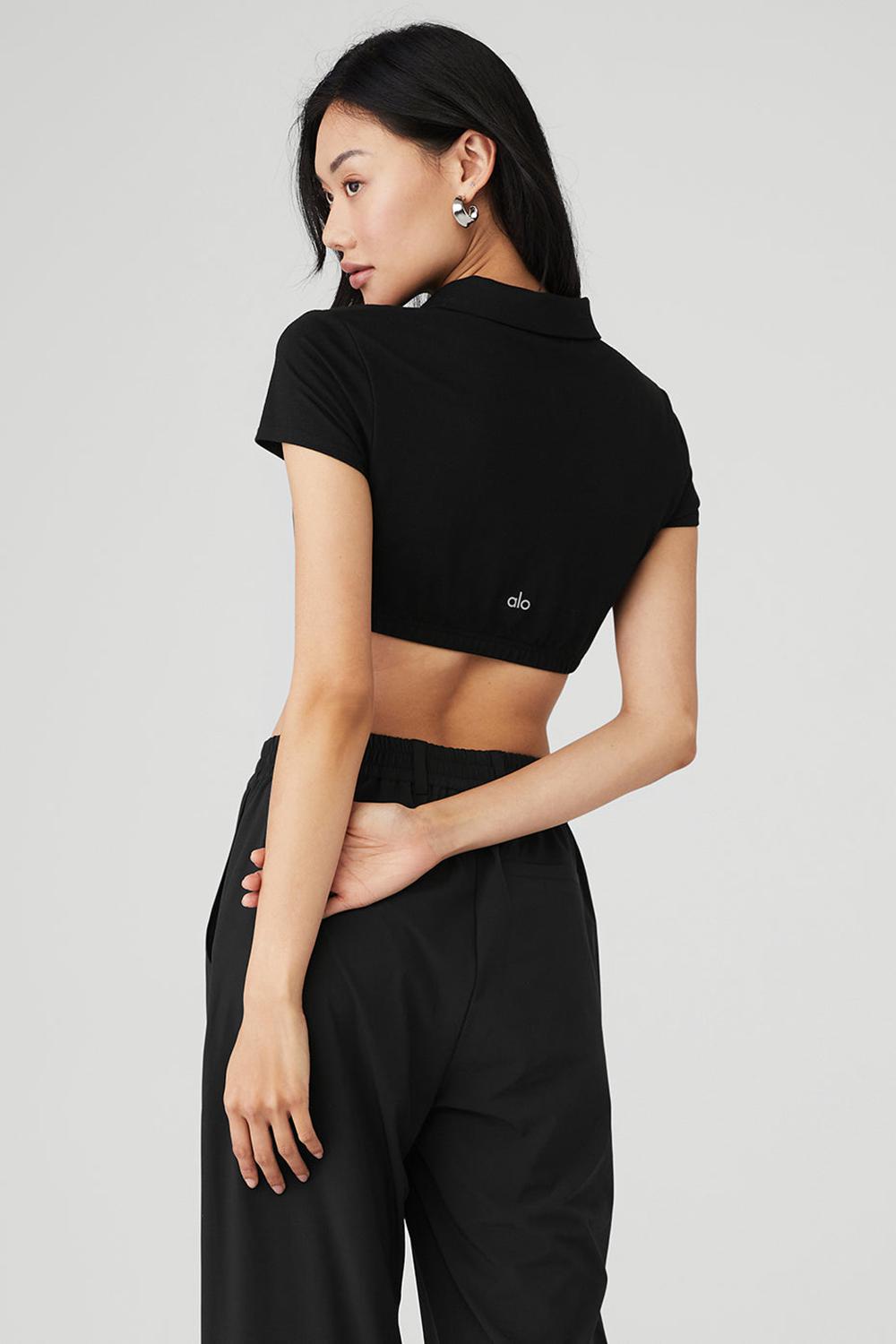 Black Women Alo Yoga Cropped Prestige Polo Polo | Australia  19857-KPNB