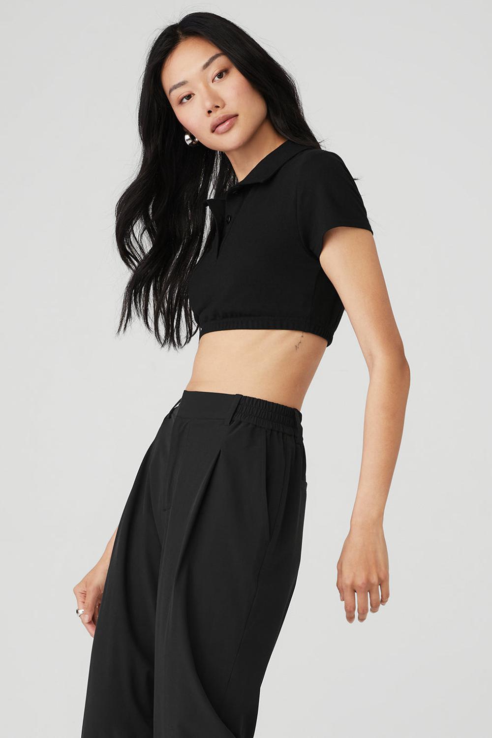 Black Women Alo Yoga Cropped Prestige Polo Polo | Australia  19857-KPNB