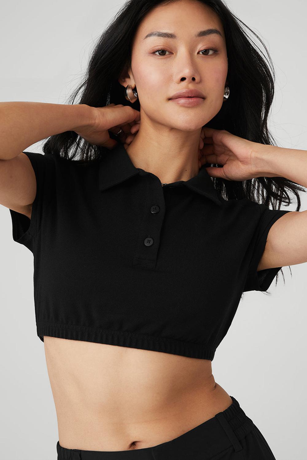 Black Women Alo Yoga Cropped Prestige Polo Polo | Australia  19857-KPNB