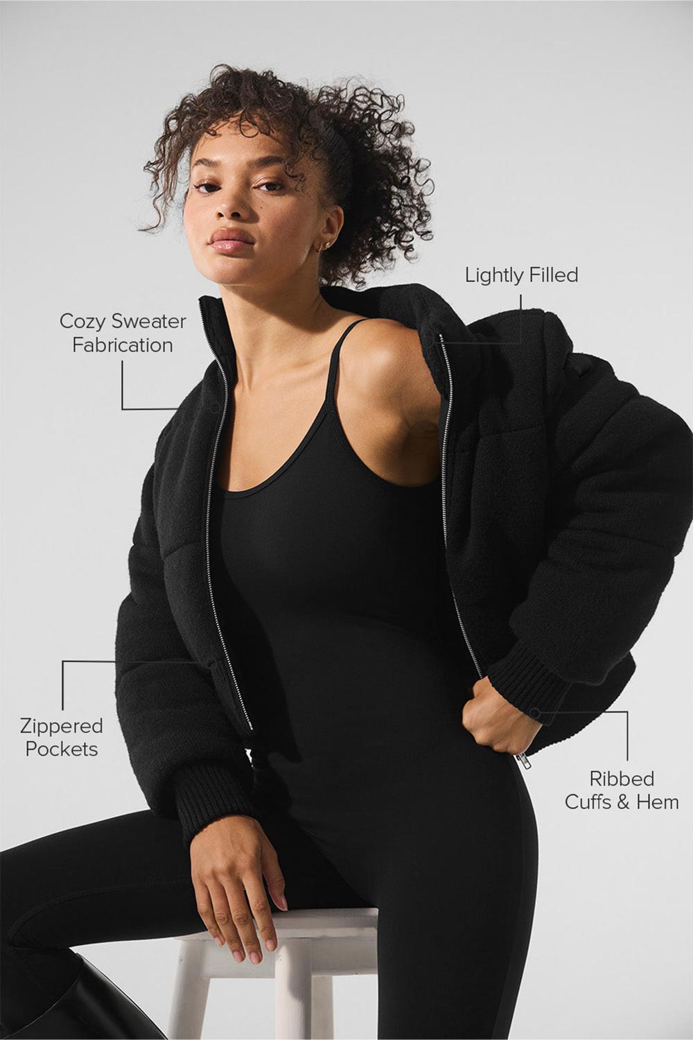 Black Women Alo Yoga Darling Sweater Puffer Jacket | Australia  75328-LUEJ