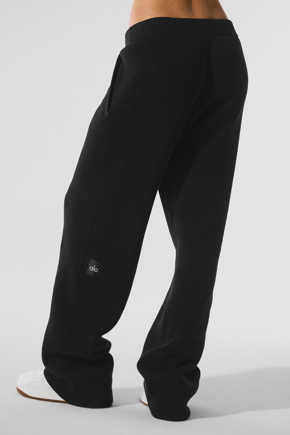 Black Women Alo Yoga Domain Rib Knit Sweatpant | Australia  42379-OIUX