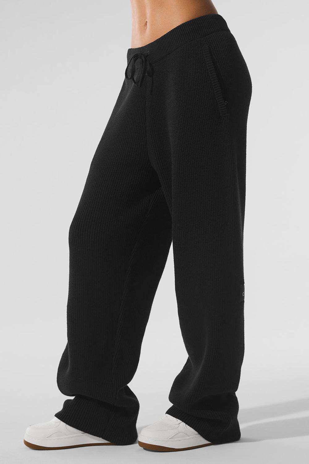 Black Women Alo Yoga Domain Rib Knit Sweatpant | Australia  42379-OIUX