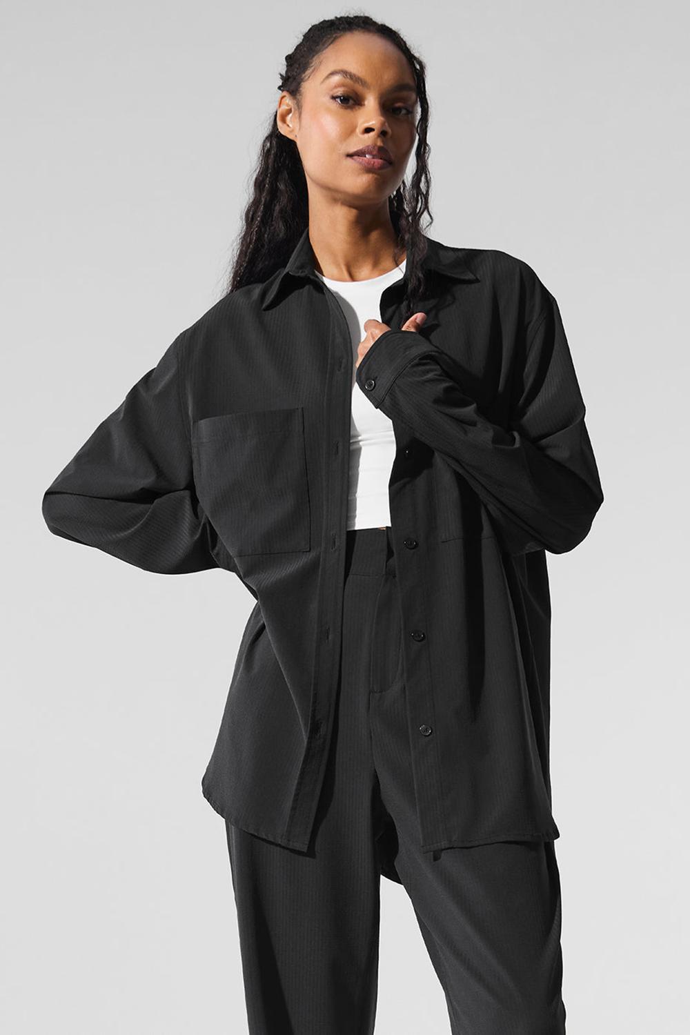 Black Women Alo Yoga Dreamscape Button Down Long Sleeve | Australia  92708-BGEC