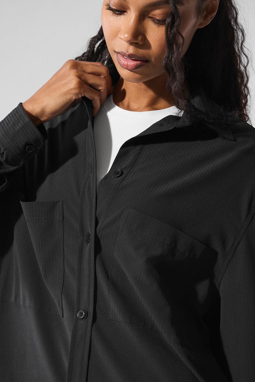 Black Women Alo Yoga Dreamscape Button Down Long Sleeve | Australia  92708-BGEC