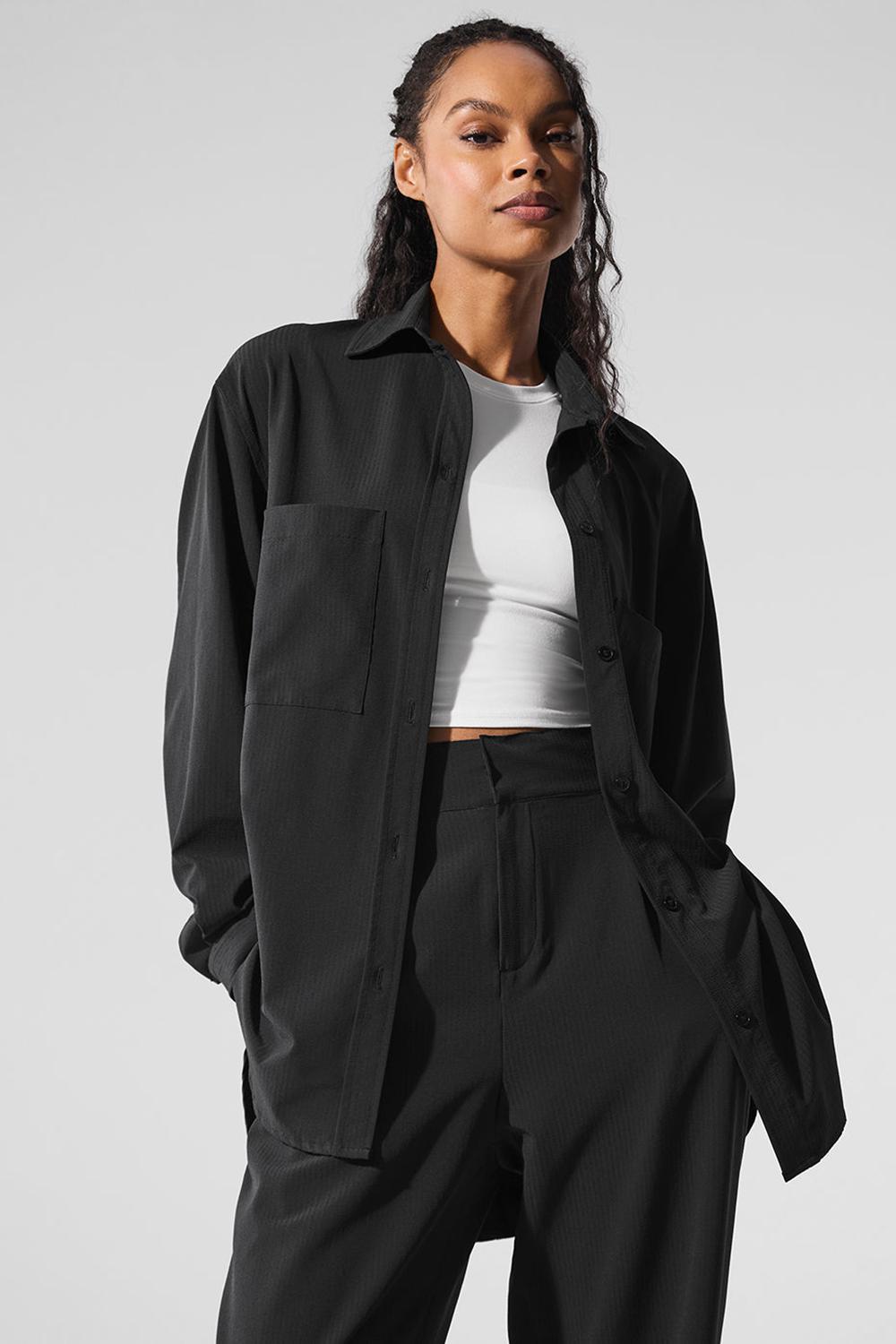 Black Women Alo Yoga Dreamscape Button Down Long Sleeve | Australia  92708-BGEC