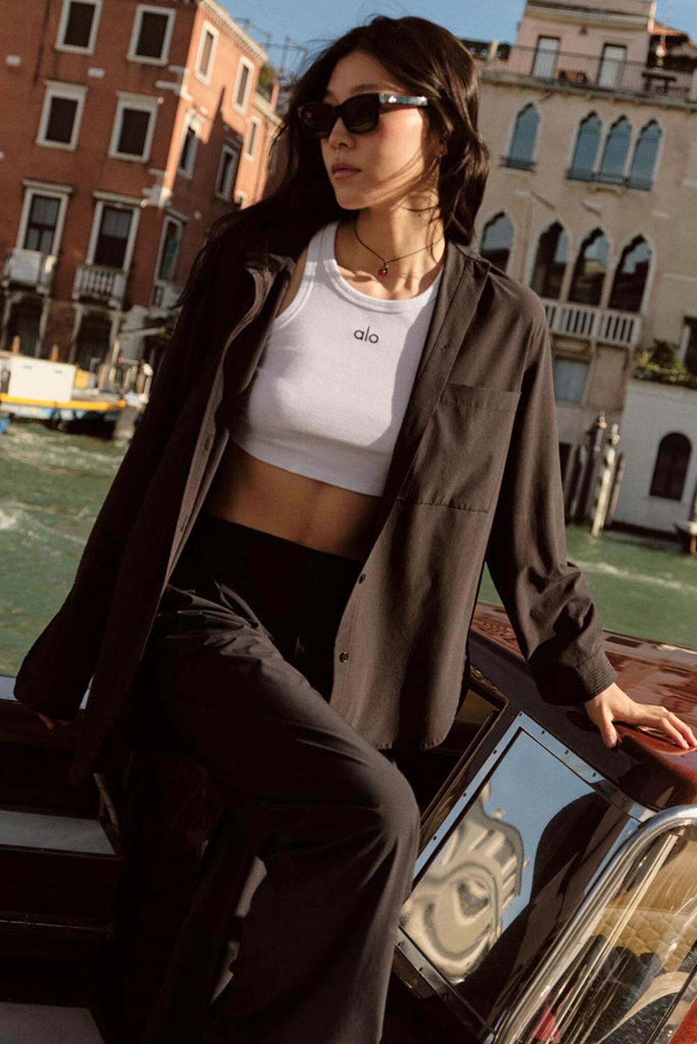 Black Women Alo Yoga Dreamscape Button Down Long Sleeve | Australia  92708-BGEC