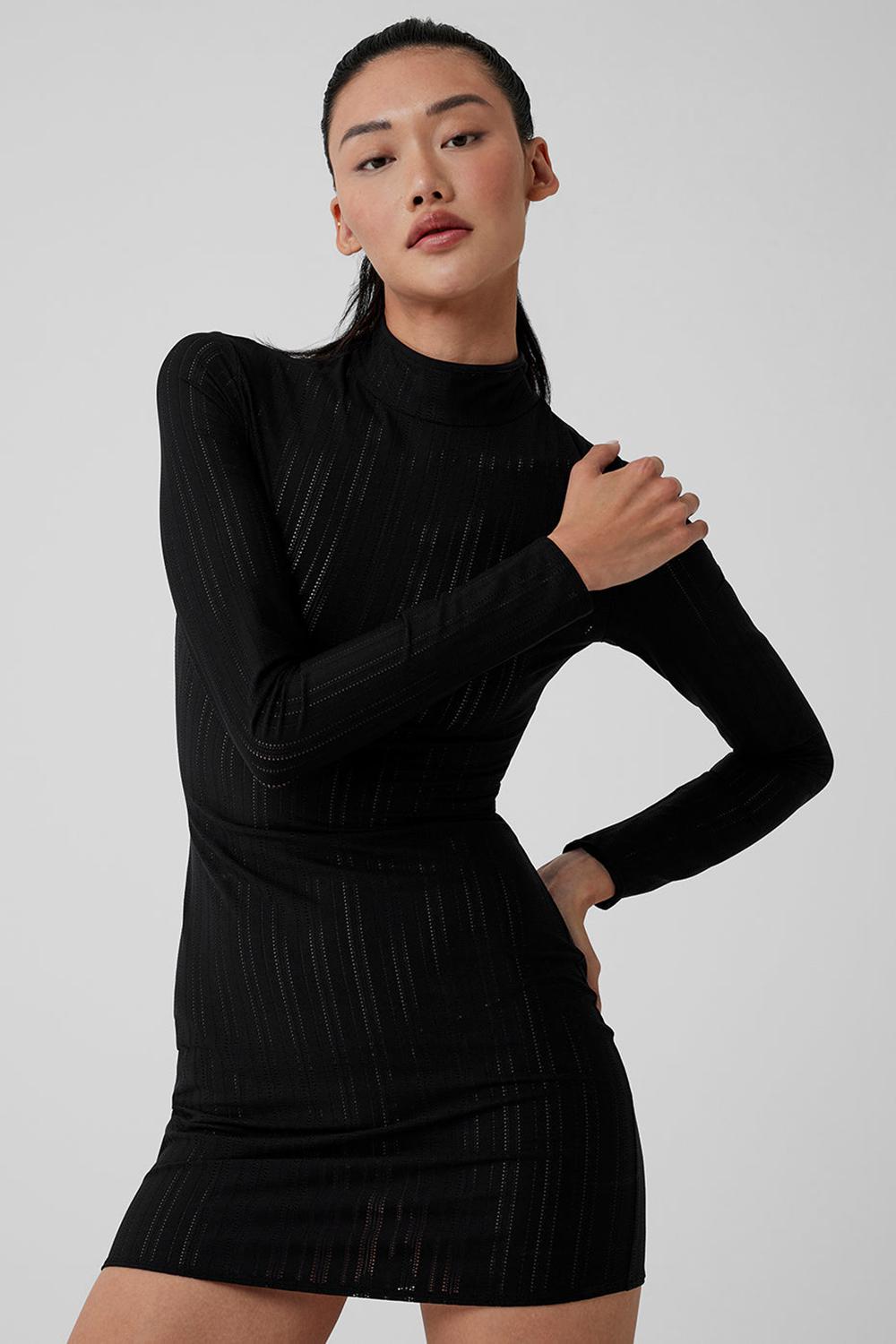 Black Women Alo Yoga Euphoria Long Sleeve Dress | Australia  52481-LXBM
