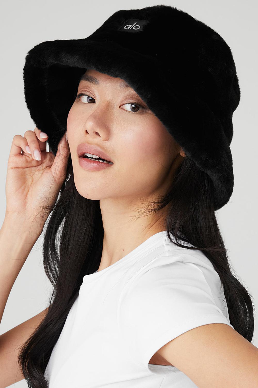 Black Women Alo Yoga Faux Fur Bucket Hat | Australia  09856-QBFO