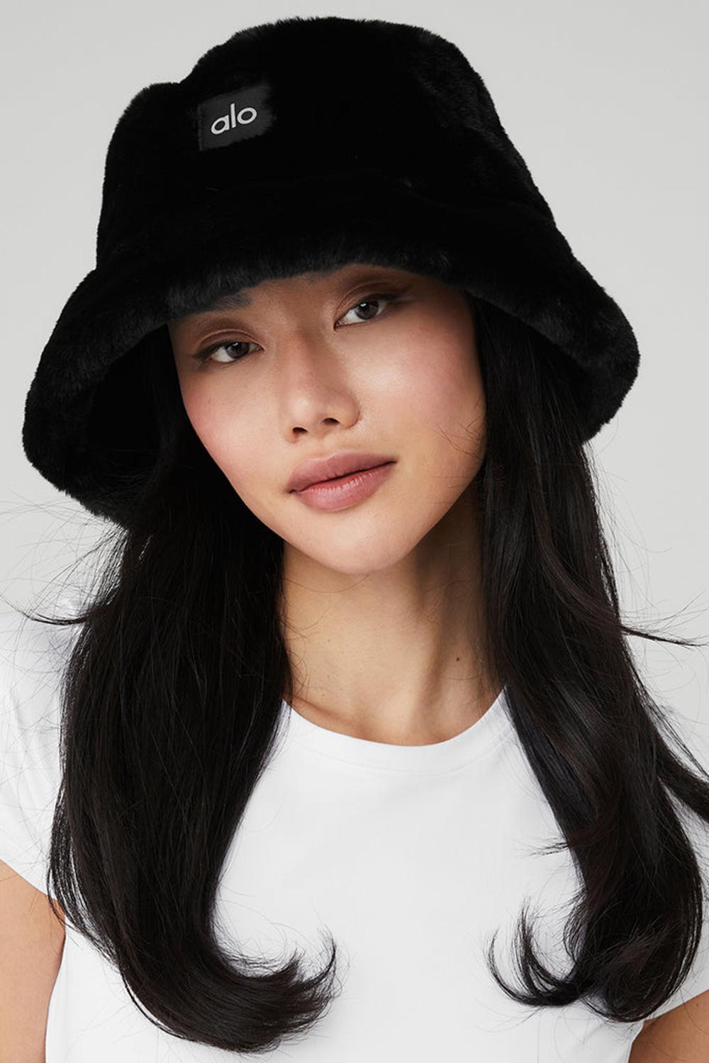 Black Women Alo Yoga Faux Fur Bucket Hat | Australia  09856-QBFO