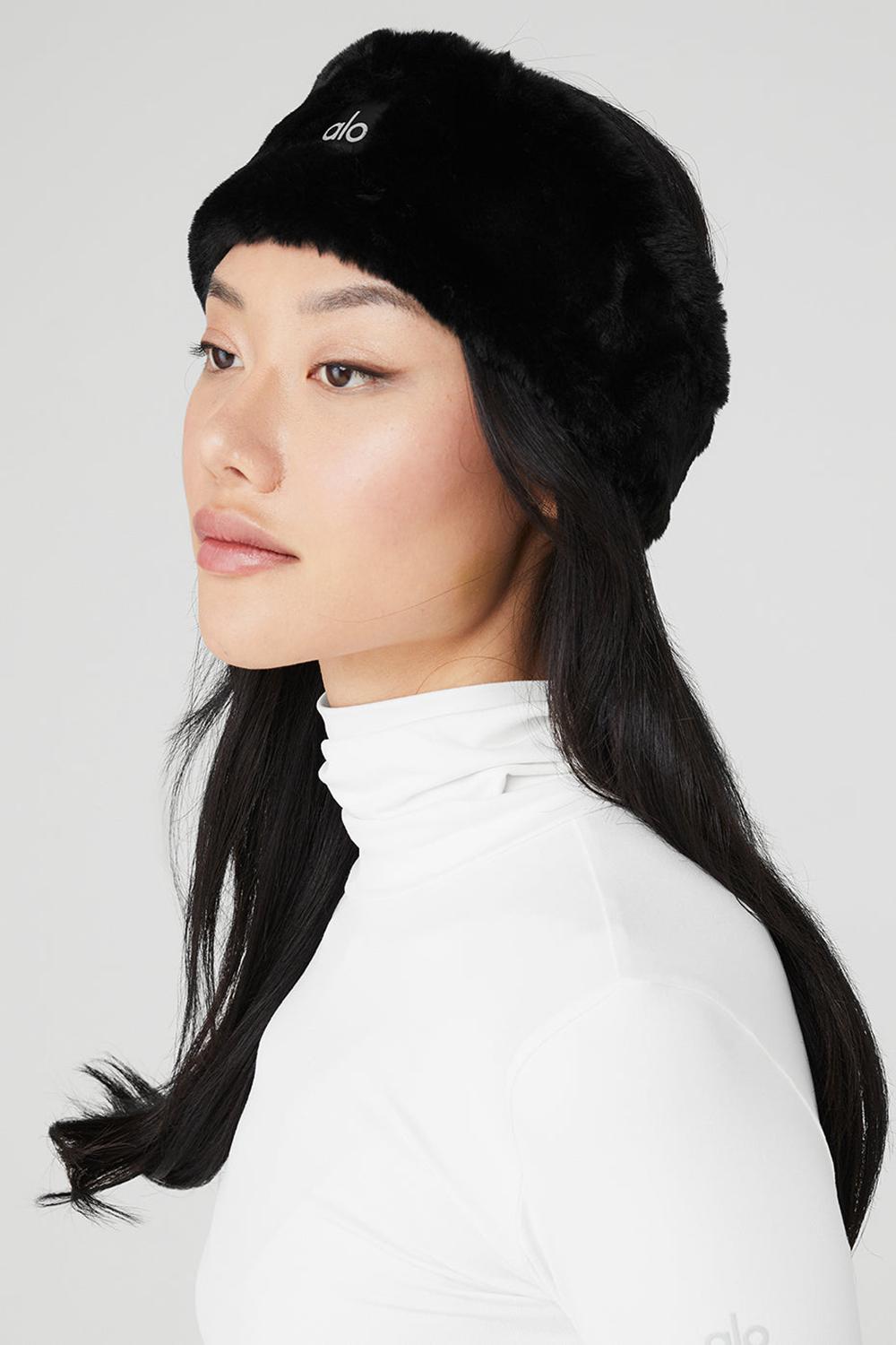 Black Women Alo Yoga Faux Fur Ear Warmers Headband | Australia  45127-IFXU