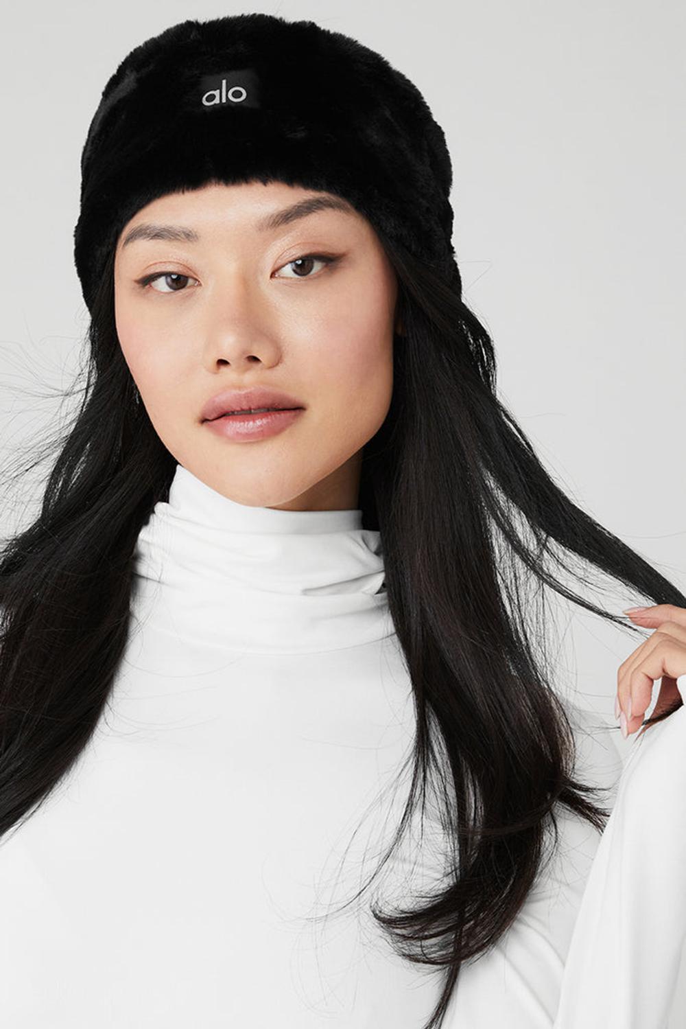 Black Women Alo Yoga Faux Fur Ear Warmers Headband | Australia  45127-IFXU