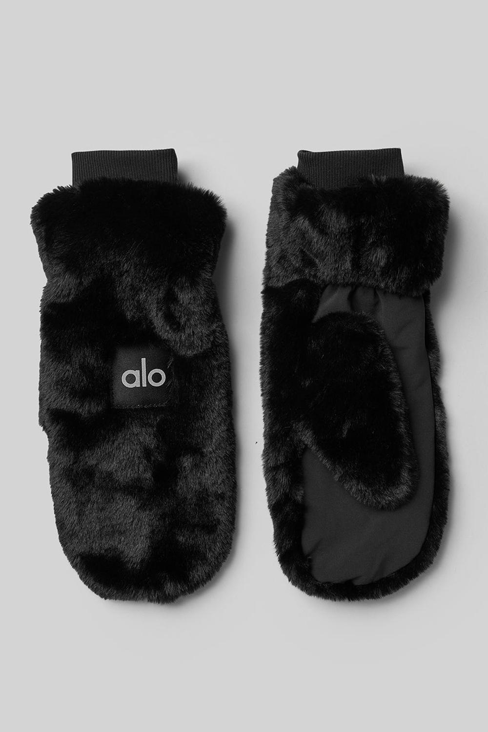 Black Women Alo Yoga Faux Fur Mittens | Australia  34781-PHIB