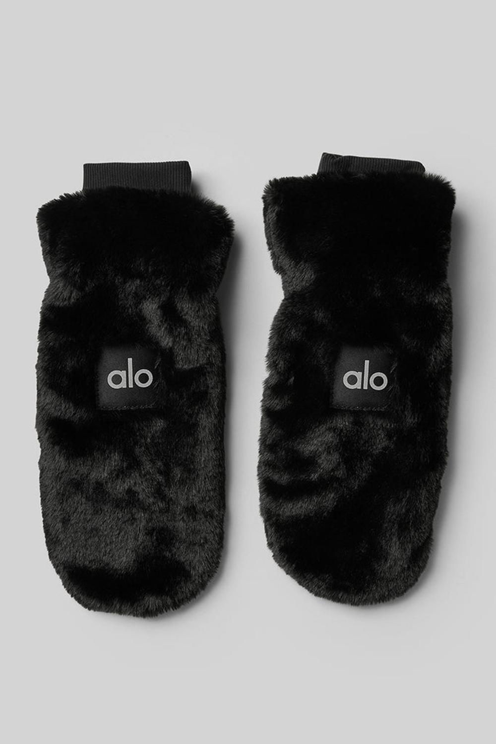Black Women Alo Yoga Faux Fur Mittens | Australia  34781-PHIB
