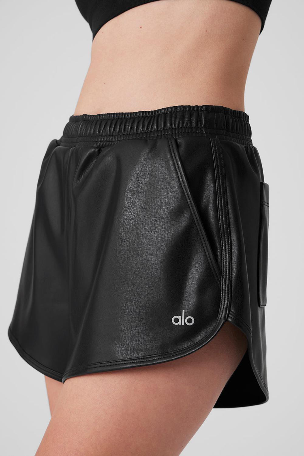 Black Women Alo Yoga Faux Leather Power Hour Short | Australia  24597-LISW