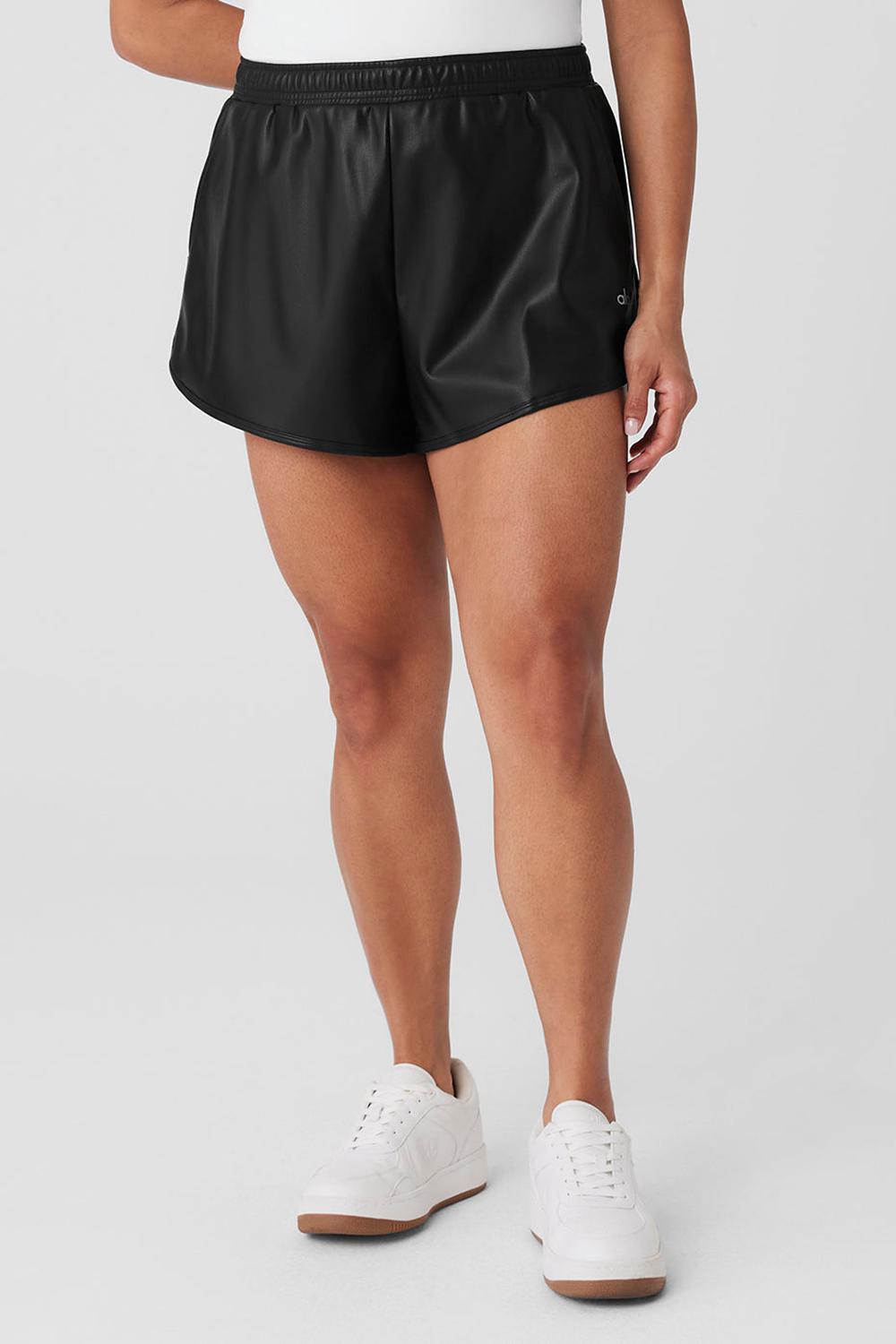 Black Women Alo Yoga Faux Leather Power Hour Short | Australia  24597-LISW