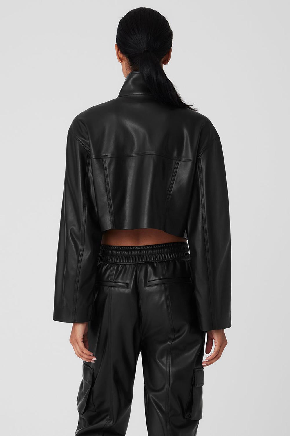 Black Women Alo Yoga Faux Leather Power Hour Jacket | Australia  81432-OGAM