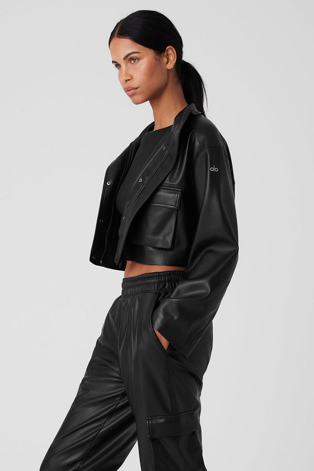 Black Women Alo Yoga Faux Leather Power Hour Jacket | Australia  81432-OGAM