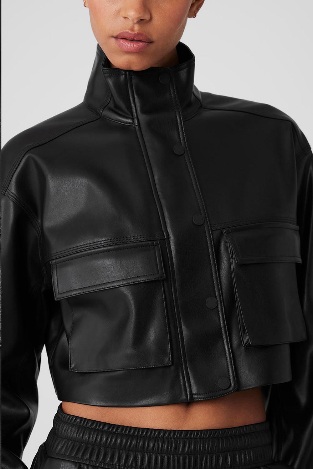 Black Women Alo Yoga Faux Leather Power Hour Jacket | Australia  81432-OGAM