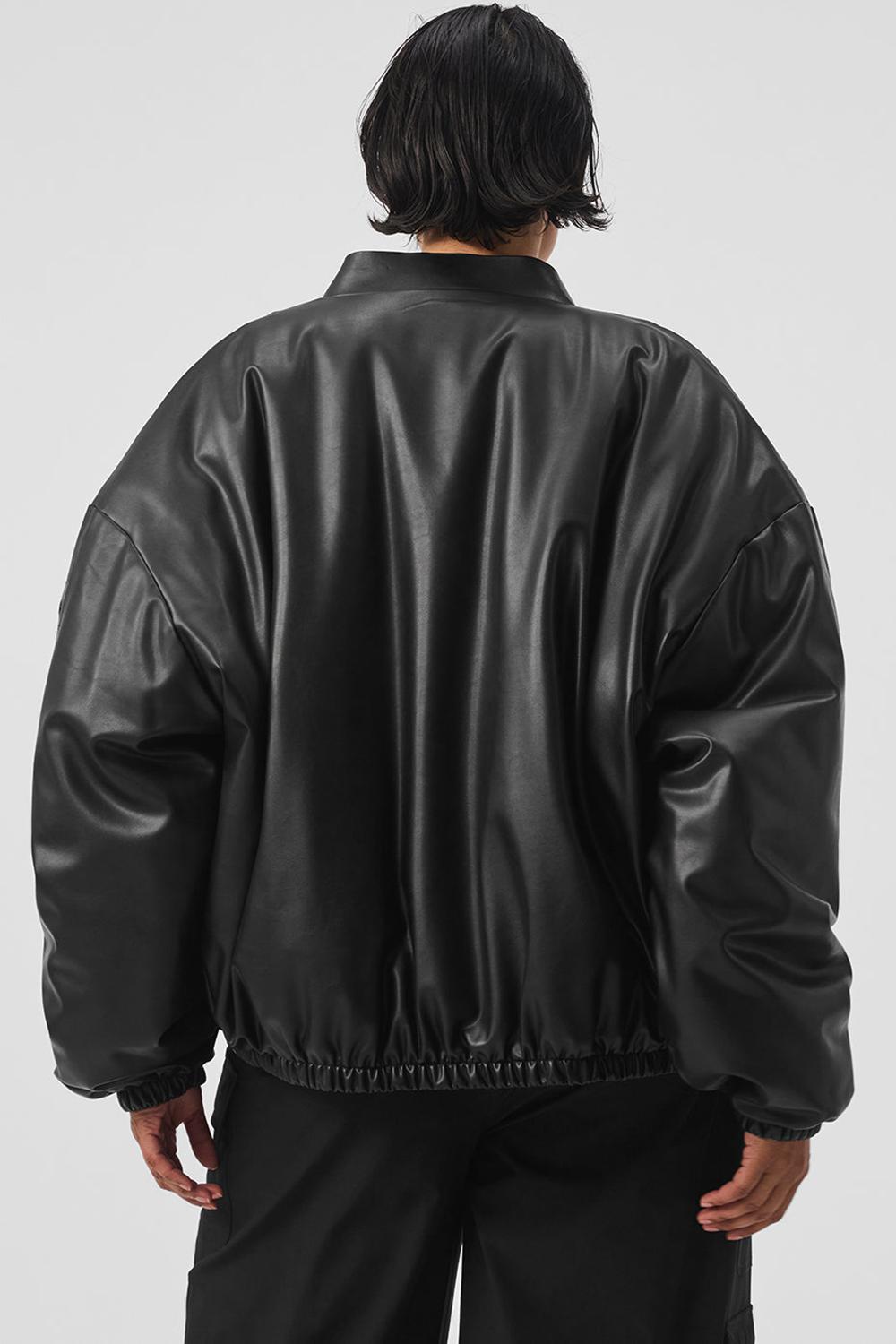 Black Women Alo Yoga Faux Leather Premier Bomber Jacket | Australia  63428-FNAH