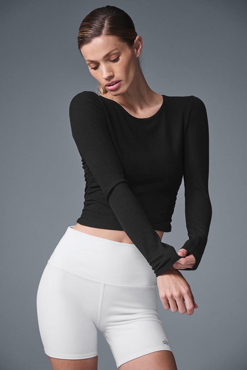 Black Women Alo Yoga Gather Long Sleeve | Australia  84301-MIZV