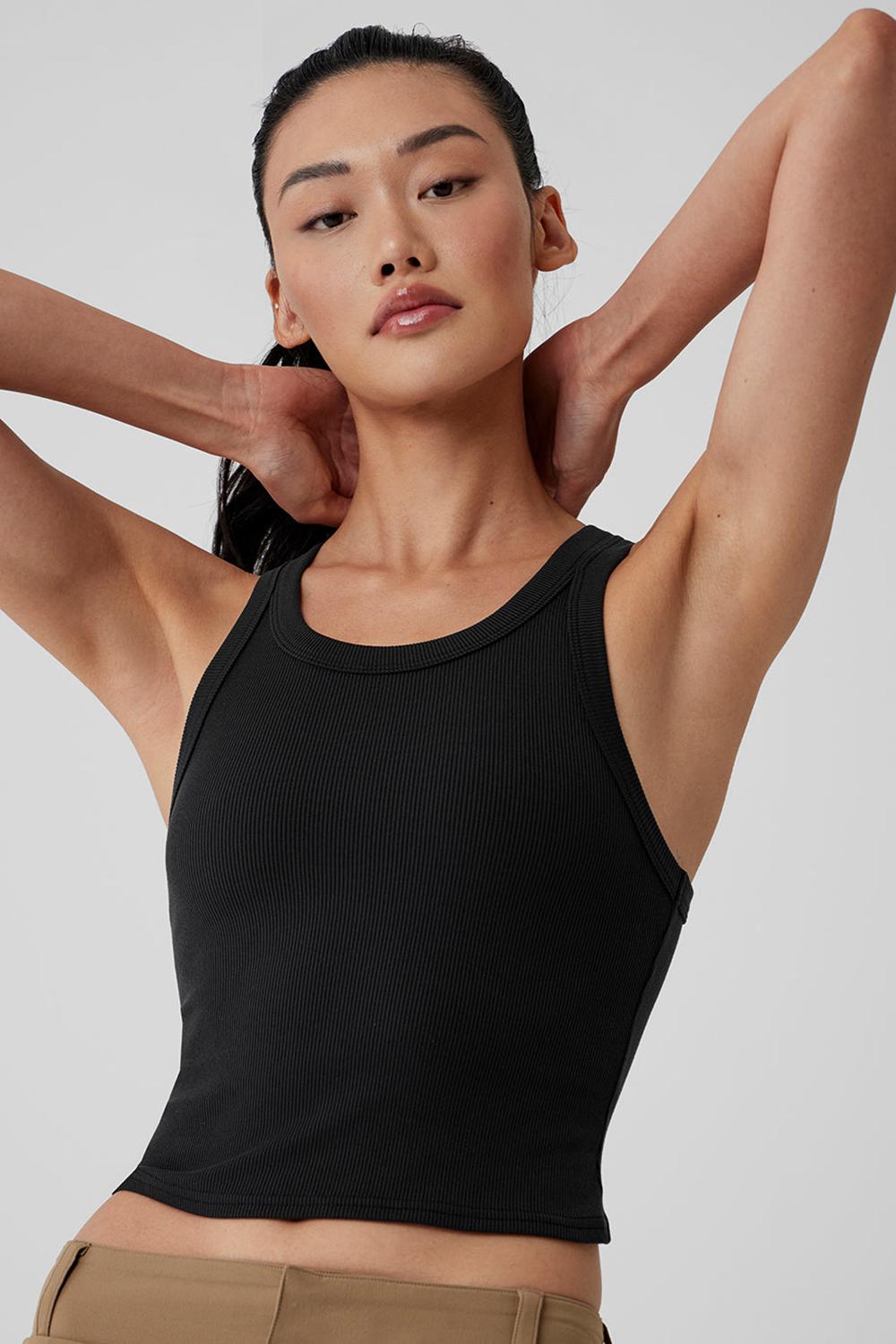 Black Women Alo Yoga Goddess Ribbed Go-To Tank | Australia  91750-HDXN