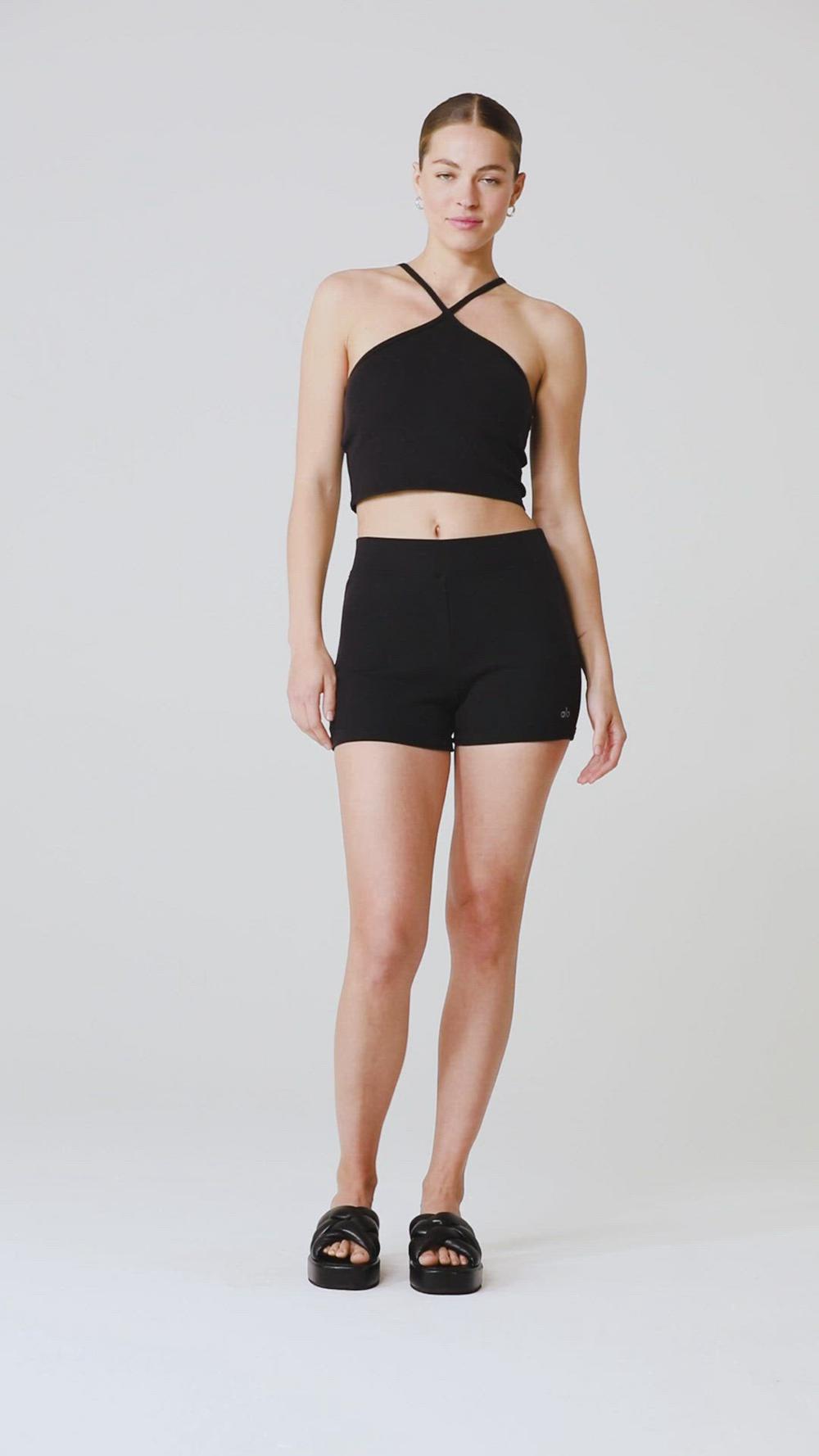 Black Women Alo Yoga Goddess Ribbed High-Waist Hot Short | Australia  06819-KGNM