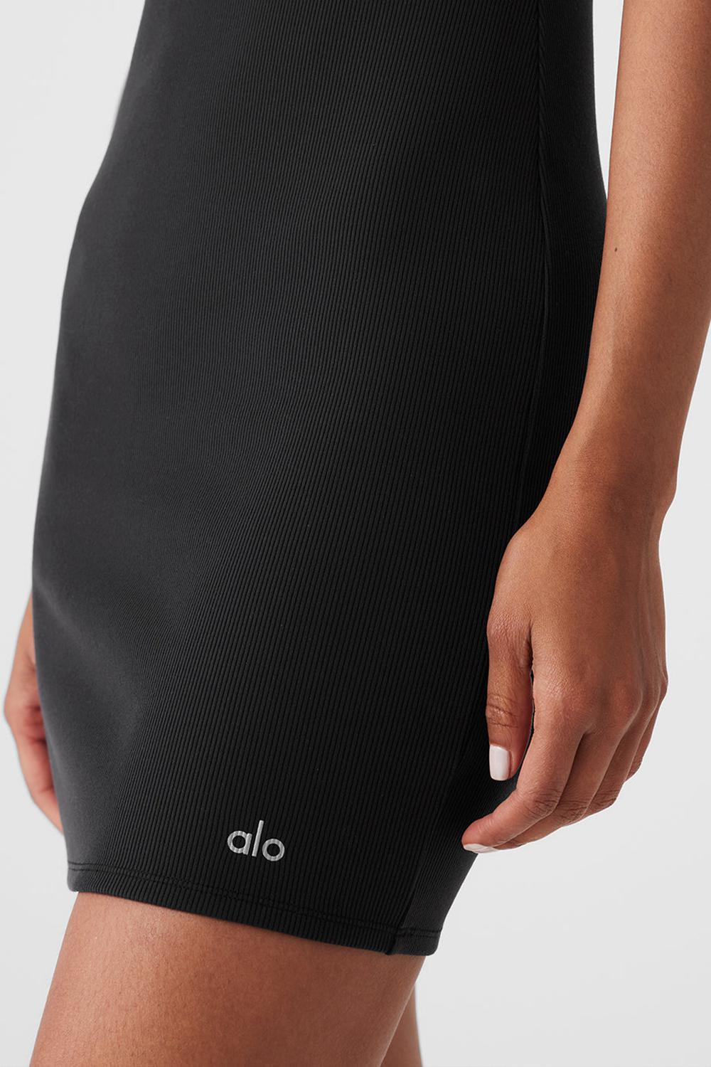 Black Women Alo Yoga Goddess Ribbed Spaghetti Strap Dress | Australia  96071-PAEY