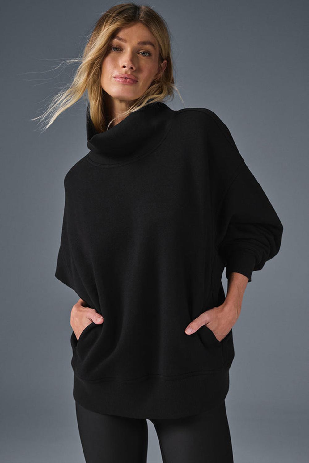 Black Women Alo Yoga Hazy Mock Neck Pullover | Australia  75403-YZCI