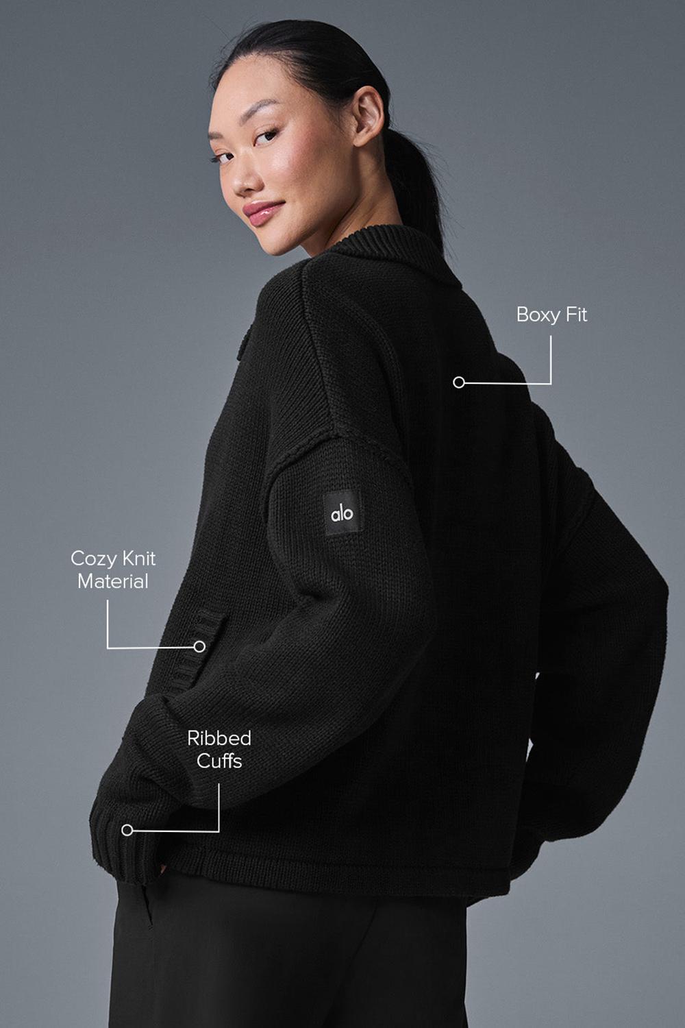 Black Women Alo Yoga Heritage Full Zip Sweater | Australia  52304-QIXA