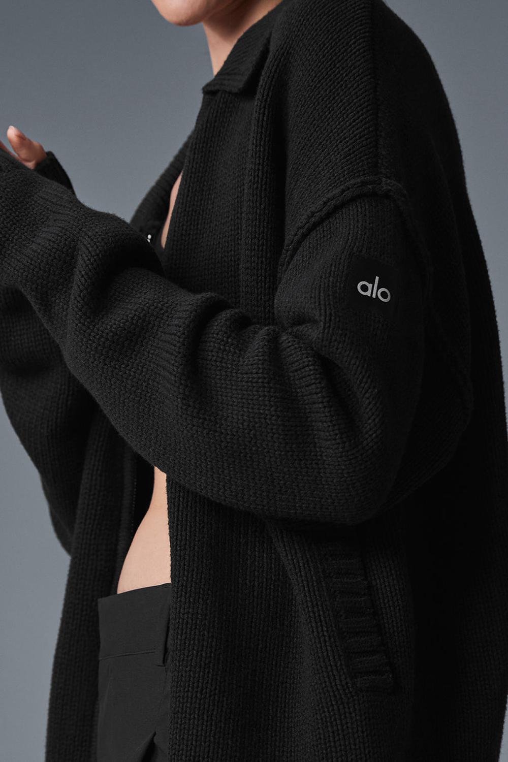 Black Women Alo Yoga Heritage Full Zip Sweater | Australia  52304-QIXA