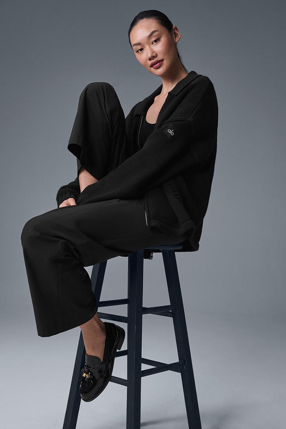 Black Women Alo Yoga Heritage Full Zip Sweater | Australia  52304-QIXA
