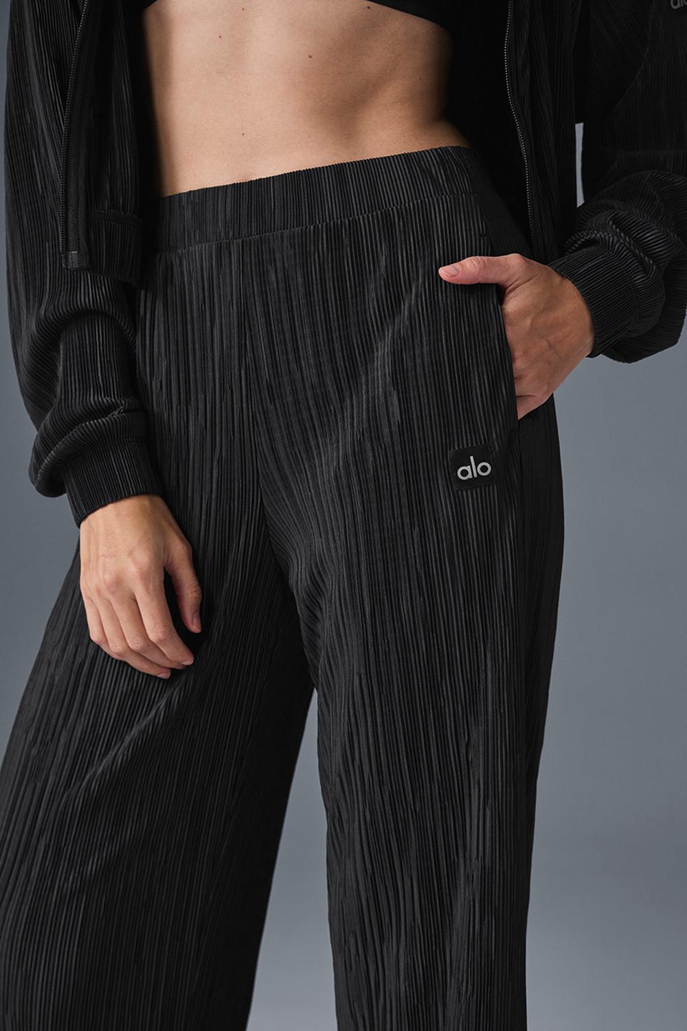 Black Women Alo Yoga High-Waist Micro Plisse Straight Leg Pant | Australia  69834-MXLO