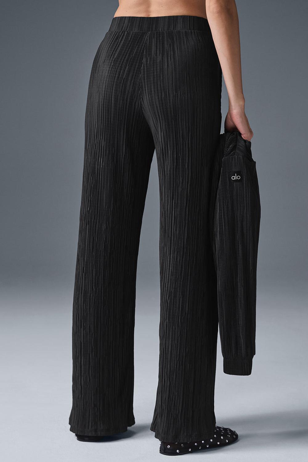 Black Women Alo Yoga High-Waist Micro Plisse Straight Leg Pant | Australia  69834-MXLO
