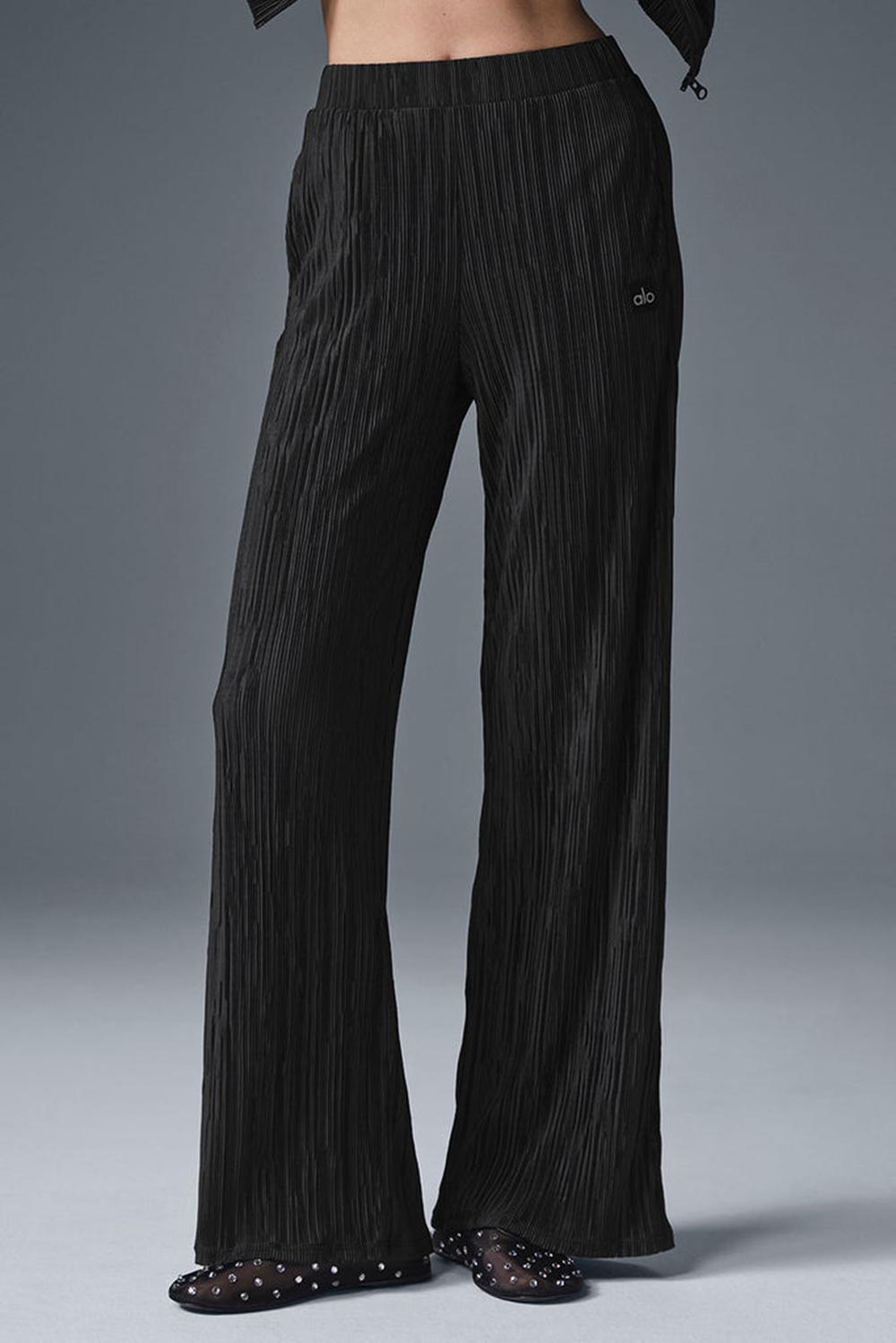 Black Women Alo Yoga High-Waist Micro Plisse Straight Leg Pant | Australia  69834-MXLO
