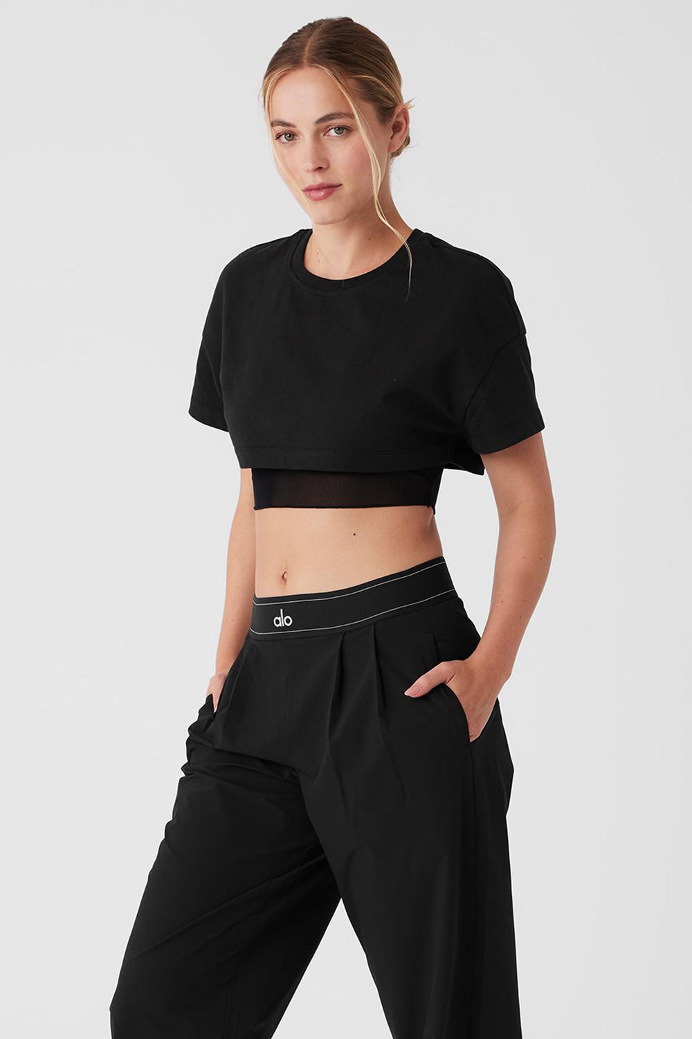 Black Women Alo Yoga Made You Look Cropped Short Sleeve Tee | Australia  31280-GOCW