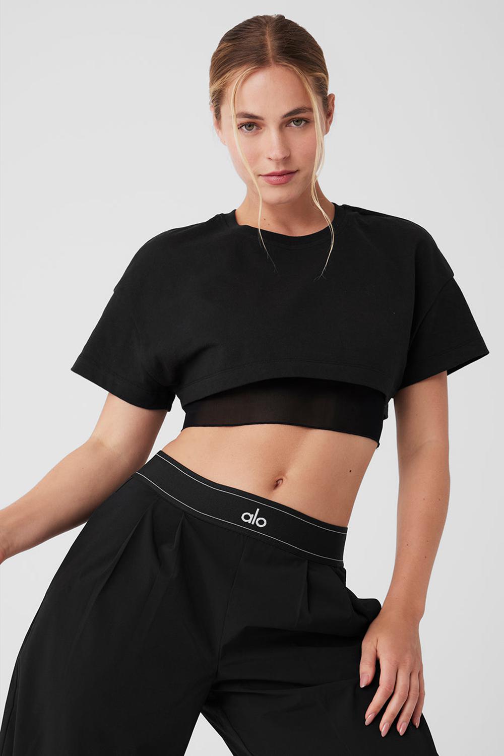 Black Women Alo Yoga Made You Look Cropped Short Sleeve Tee | Australia  31280-GOCW