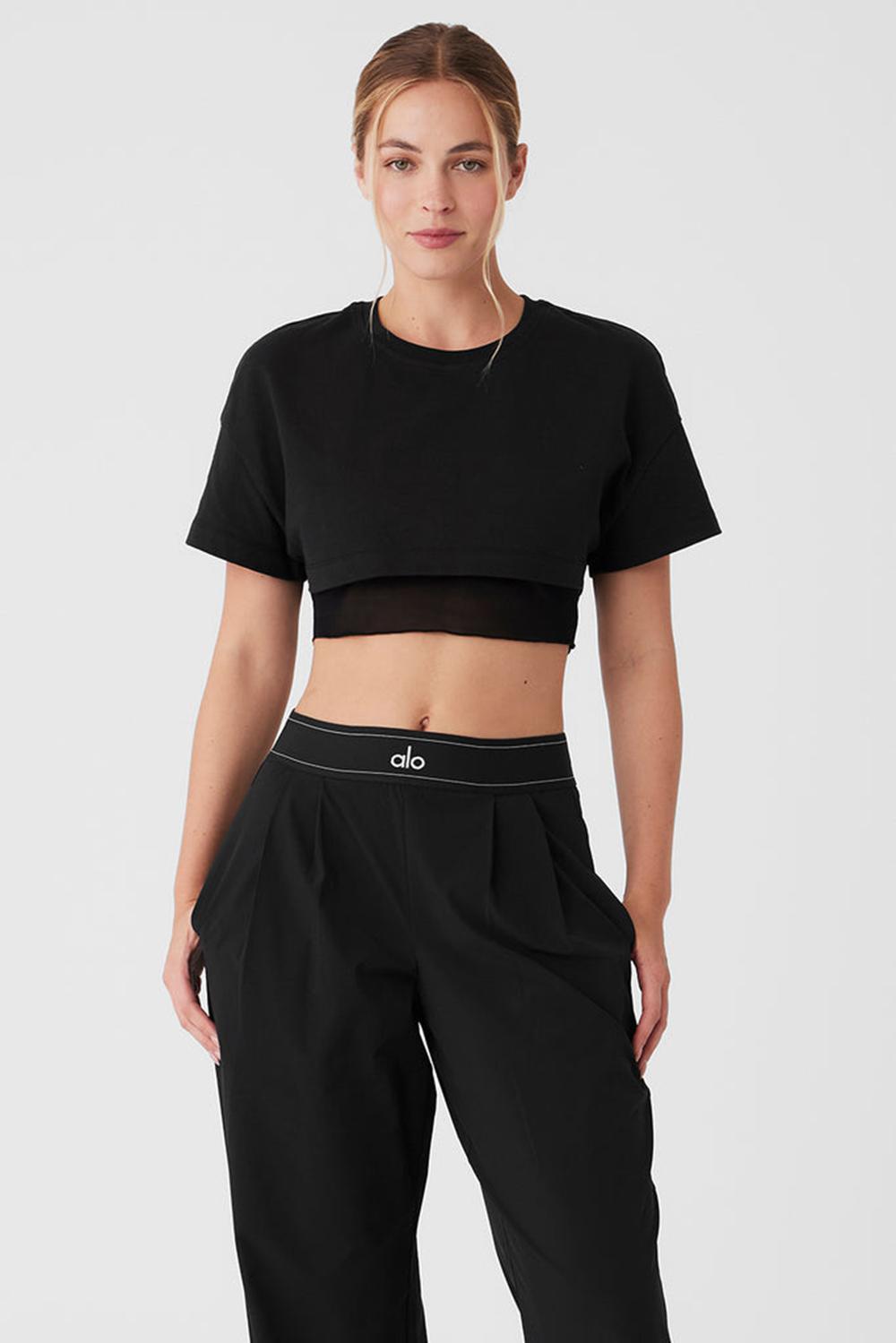 Black Women Alo Yoga Made You Look Cropped Short Sleeve Tee | Australia  31280-GOCW