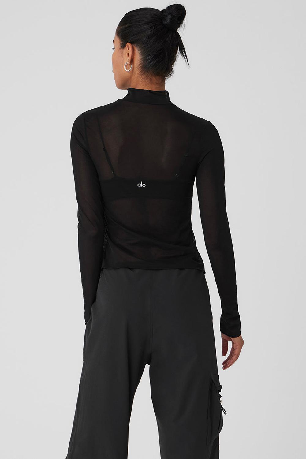 Black Women Alo Yoga Mesh Sheer Illusion Mock Neck Long Sleeve | Australia  95061-NZPK
