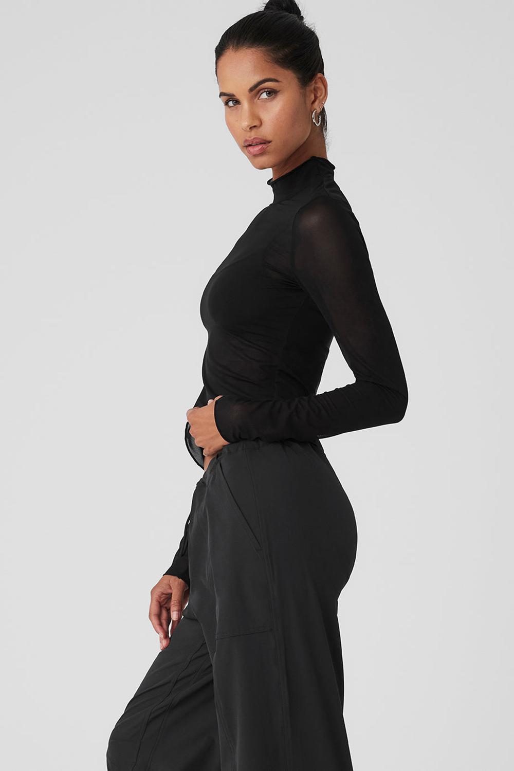 Black Women Alo Yoga Mesh Sheer Illusion Mock Neck Long Sleeve | Australia  95061-NZPK